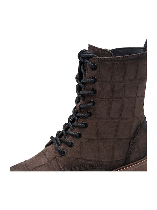 Leder Damen Stiefeletten mit Mittelhohem Braun Absatz