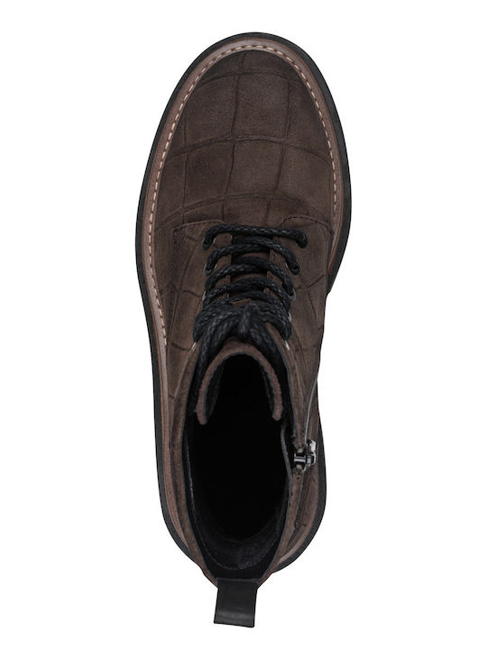 Leder Damen Stiefeletten mit Mittelhohem Braun Absatz