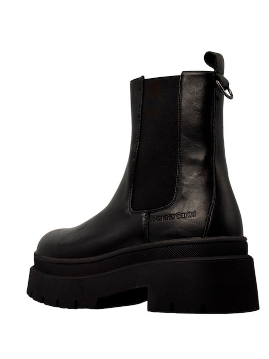 Women's Combat Boots with Mid Heel Black