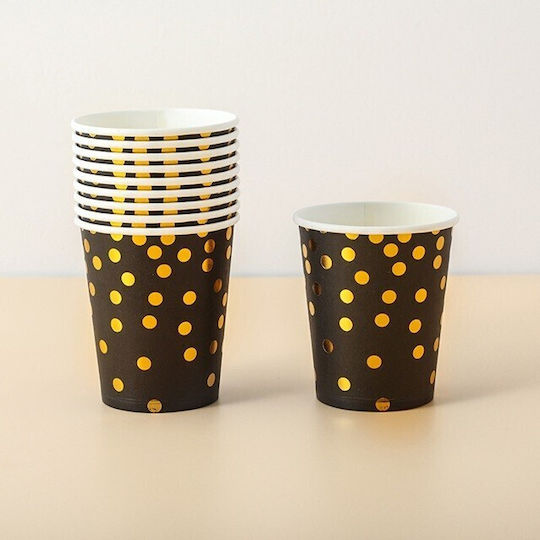Set 10 Pahare Flippy Cu Buline Imprimat Pe Carton 250 Ml 7 X 8.5 X 5 Cm Negru Auriu