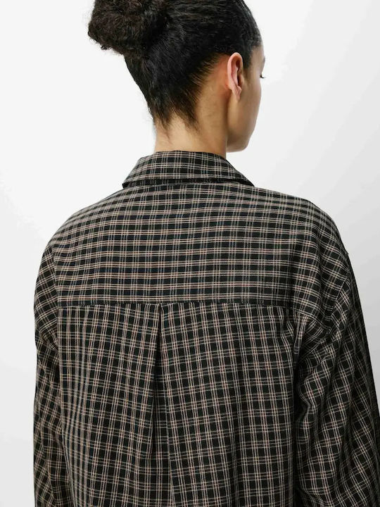 Long Sleeve Women's Cotton Shirt Black Checked