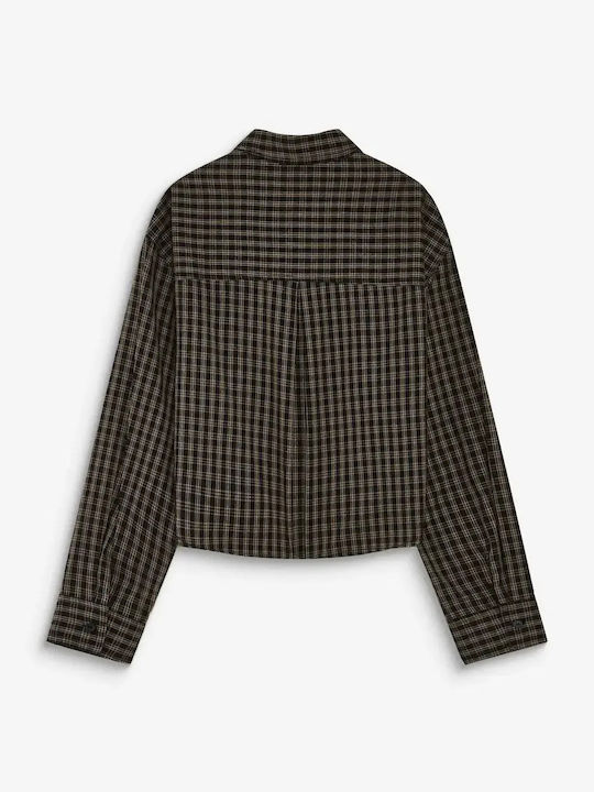 Long Sleeve Women's Cotton Shirt Black Checked