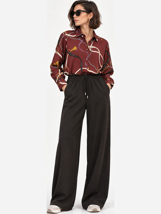 Long Sleeve Women's Satin Shirt Burgundy