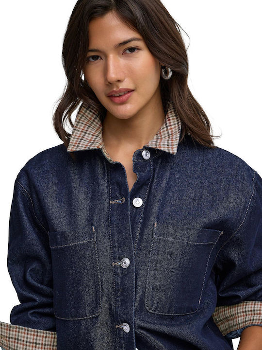 Langärmeliges Damen-Denim-Halbknopfhemd Blau Geprüft