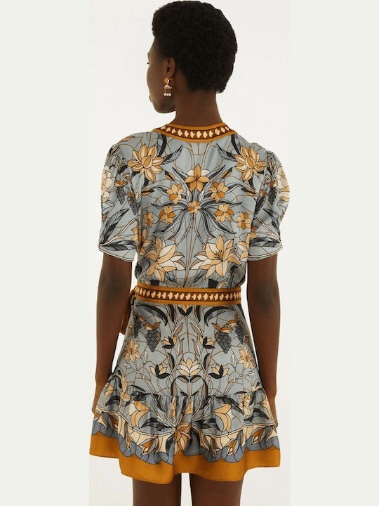 Summer Mini Shirt Dress Wrap with Ruffles Multicolor