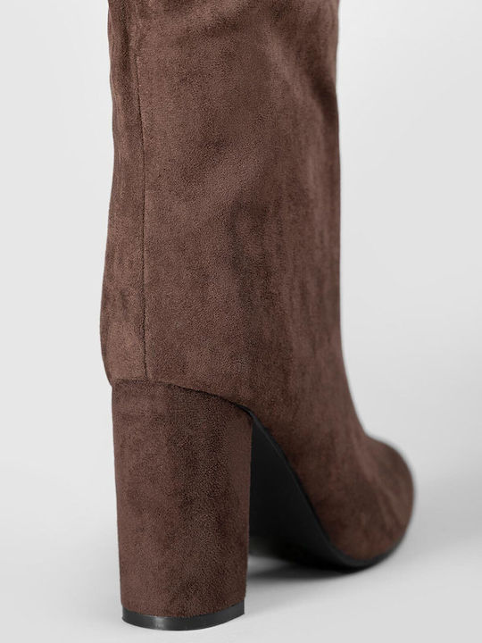 Suede Damenstiefel mit Hohem Absatz Braune