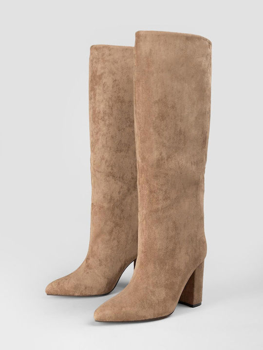 Wildleder Damenstiefel mit hohem Absatz Braun