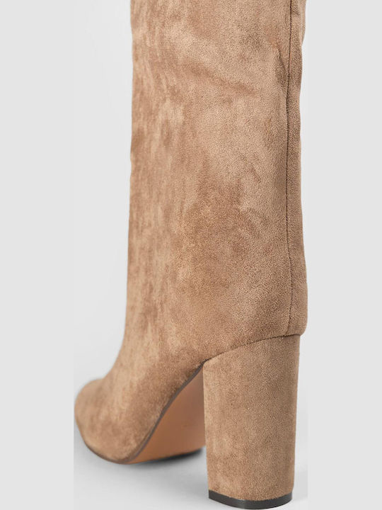 Wildleder Damenstiefel mit hohem Absatz Braun