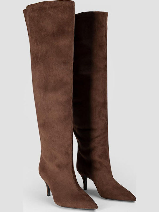 Wildleder Damenstiefel mit mittlerem Absatz Braun
