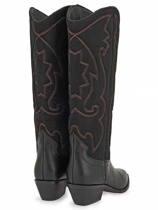 Damen-Cowboystiefel mit Mittelhohem Absatz Schwarz