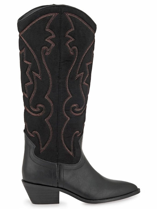 Damen-Cowboystiefel mit Mittelhohem Absatz Schwarz