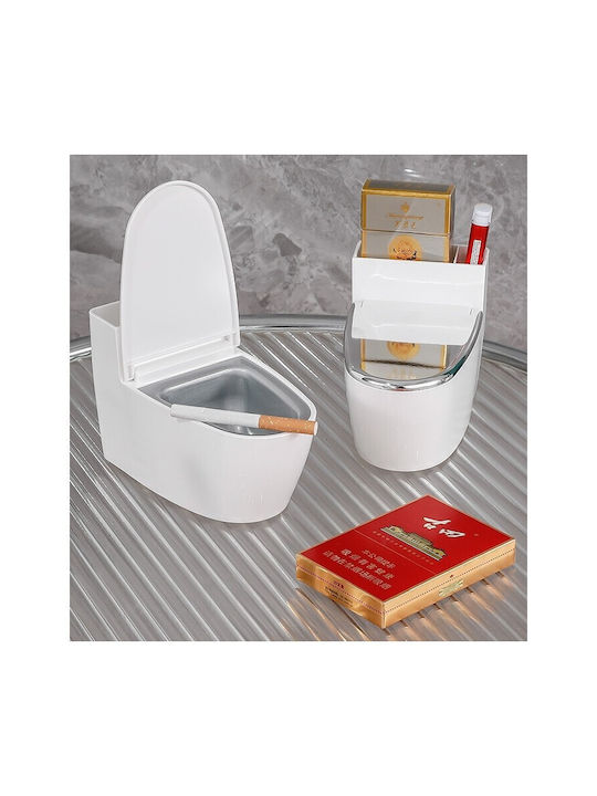 Cenușare Creativă Flippy Formă Toaletă Capac Argintiu Material Oțel Inoxidabil 12.5 X 9.8 X 8.4 Cm Montare Adezivă Independentă Baie Cameră Bucătărie Balcon Argintiu