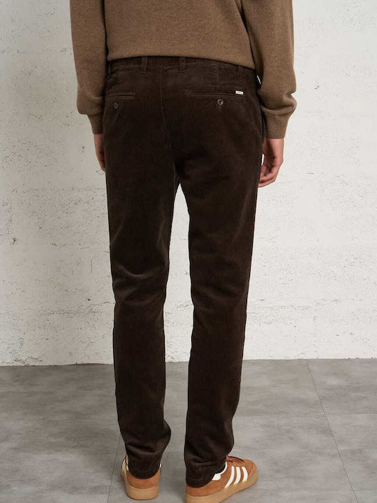 Men's Chino Elastic Slim Fit Trousers Dark Brown