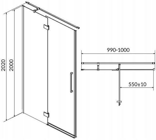 Cersanit Shower Cabin for Shower with Hinged Door 100x200cm Clear Glass