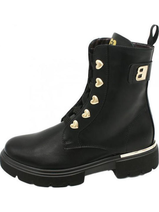 Anatomische Leder Kinderstiefel mit Reissverschluss Schwarz