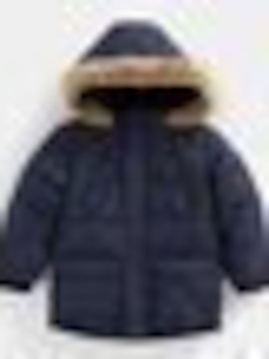 Parka scurt cu glugă albastru închis