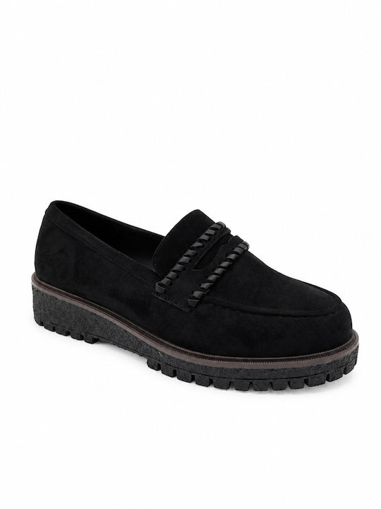 Suede Damen Mokassins in Schwarz Farbe