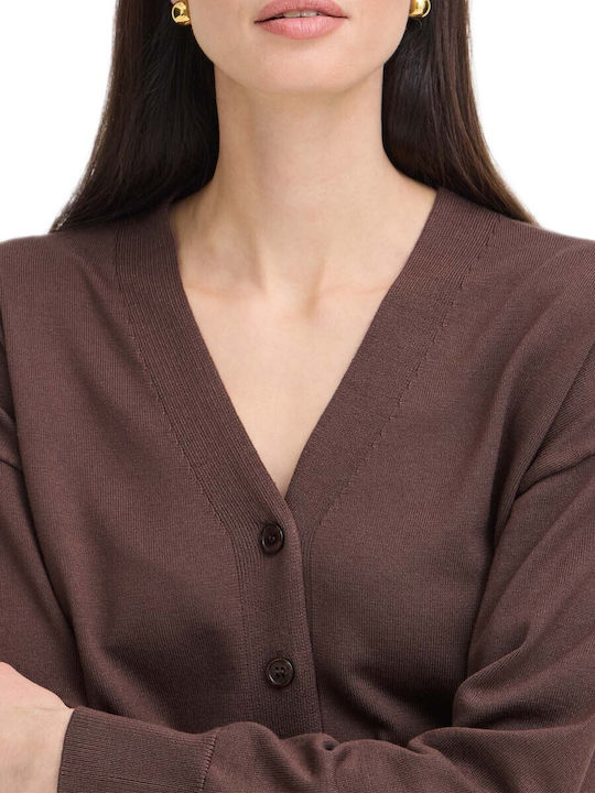 Women's Knitted Cardigan with Buttons Brown