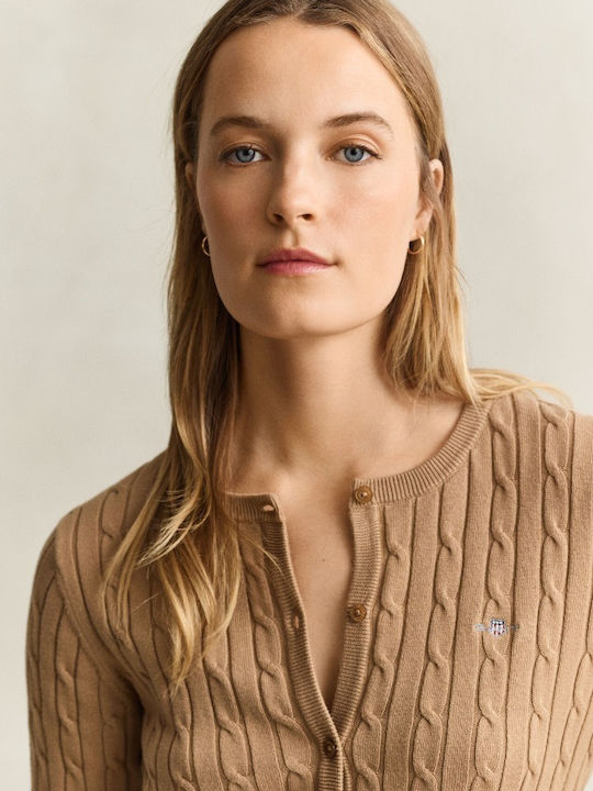 Damen Gestrickte Strickjacke mit Knöpfen Tabac