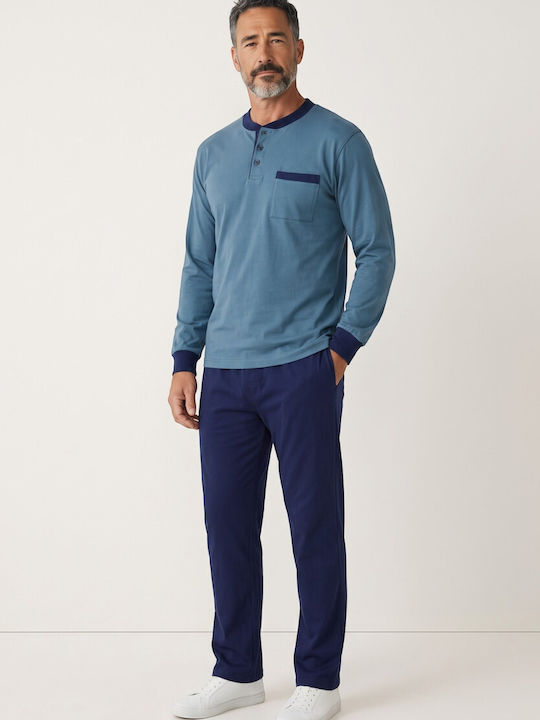 Ανδρική Πιτζάμα Collection Urban Blue Φούτερ 65% Βαμβάκι Ελληνικής Κατασκευής Cl2714-61-μπλε