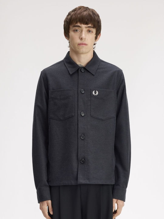 Langärmeliges Overshirt in Normale Passform Gestreiftes Grau