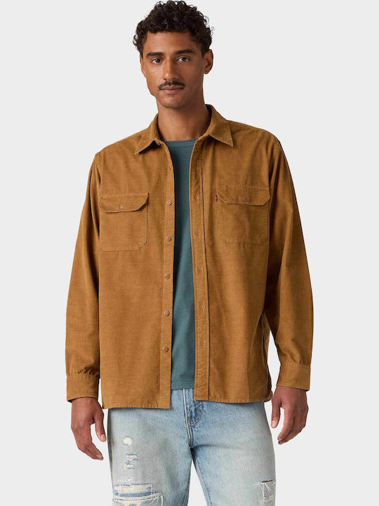Jackson Long Sleeve Corduroy Overshirt in Regular Fit Rust Brown