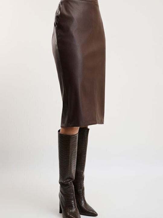 Leder Midi Damenrock Braun