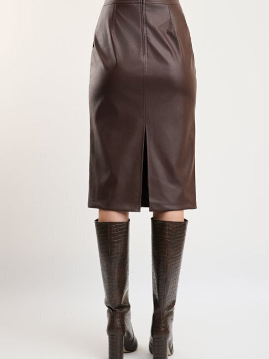 Leder Midi Damenrock Braun
