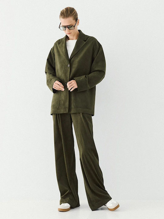 Access Long Women's Leather Blazer Khaki