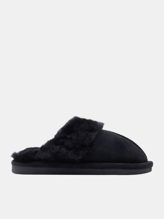 Damen Hausschuhe Stiefeletten mit Pelz Schwarze