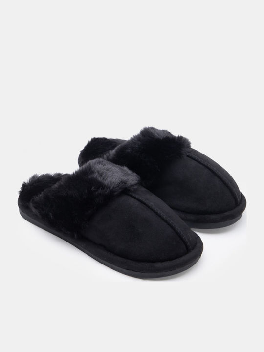 Damen Hausschuhe Stiefeletten mit Pelz Schwarze