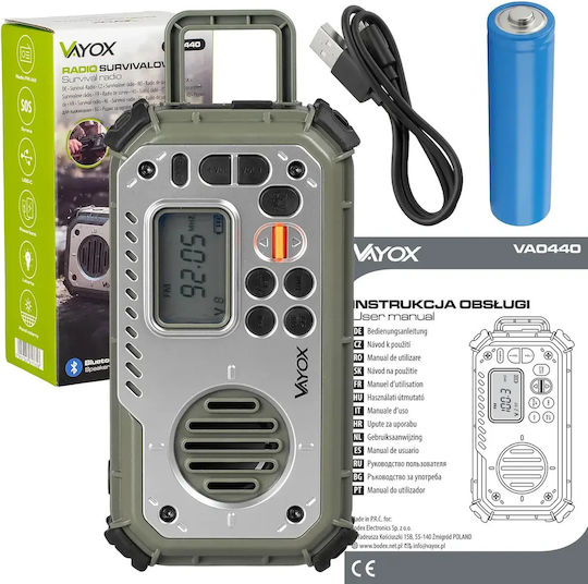 Vayox 1402973 Radio Portabil Solar cu Bluetooth și USB Verde