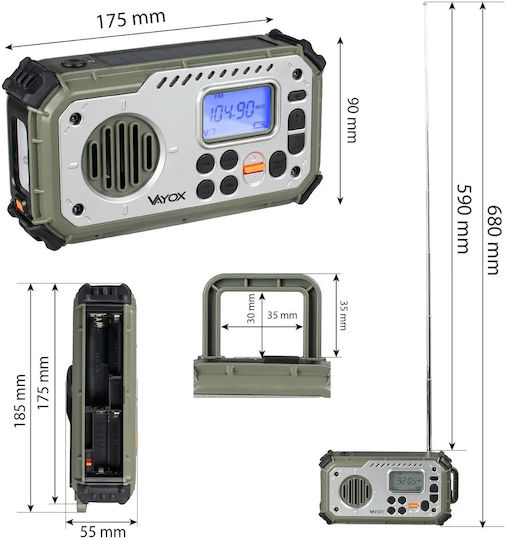 Vayox 1402973 Radio Portabil Solar cu Bluetooth și USB Verde