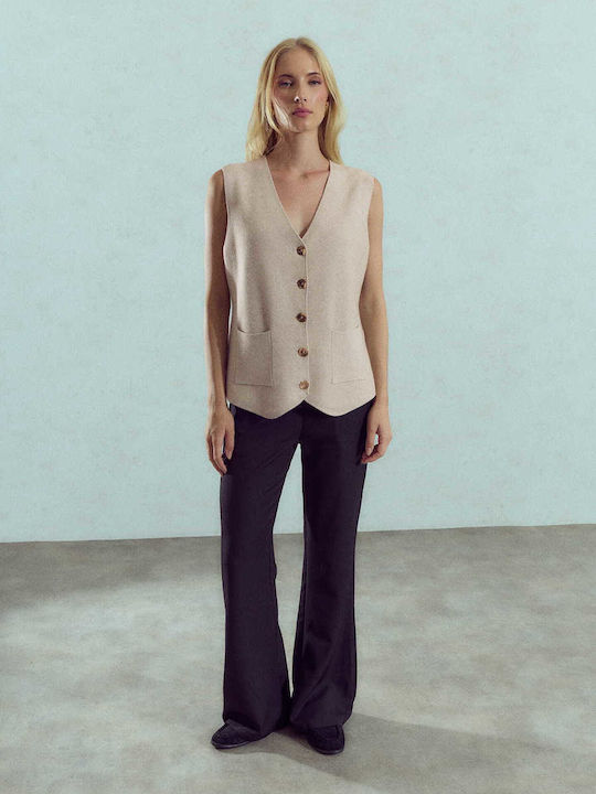 Celestino Women's Knitted Vest with Metal Buttons Light Brown