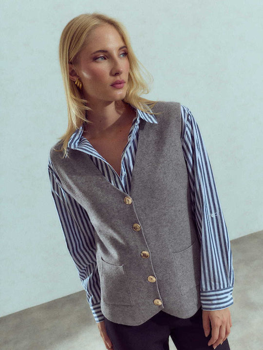 Celestino Women's Knitted Vest With Metal Buttons Grey