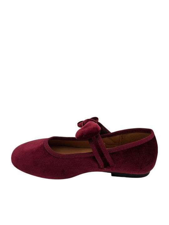 Kids Ballerinas With Hoop & Loop Closure Fabric Burgundy