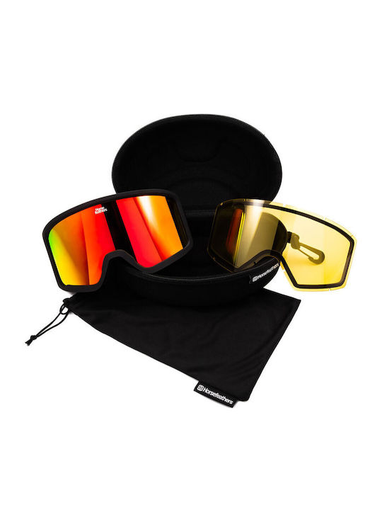 Horsefeathers Ski- und Snowboardbrille für Erwachsene, Schwarz, mit schwarzem Spiegellensenspiegel