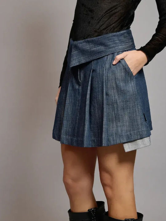 Denim High Waist Mini Skirt Blue