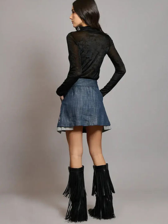Denim High Waist Mini Skirt Blue
