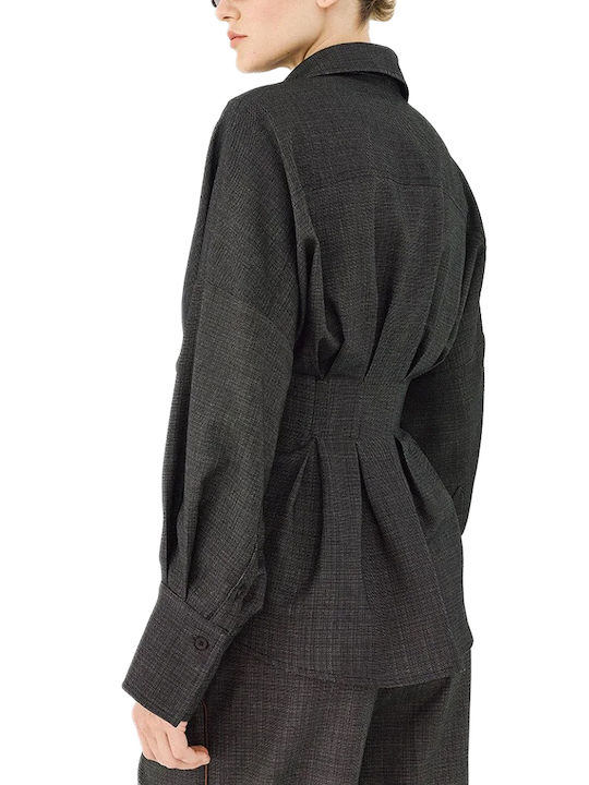 Long Sleeve Women's Shirt Brown-Beige