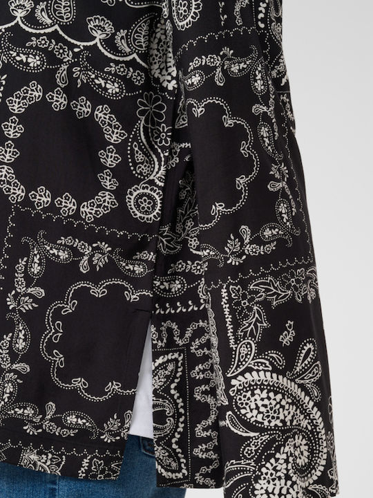 Langärmeliges Damenhemd Schwarz Mit Weißen Details