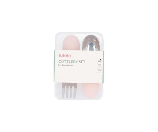 Tutete Set de Tacâmuri pentru Bebeluși din Plastic cu Carcasă pentru 4+ Luni Roz 2 Bucăți