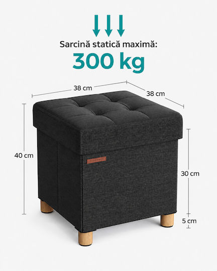 Taburet de Cameră de Zi cu Spațiu de Depozitare Tapițat cu Țesătură Negru 38x38x40cm