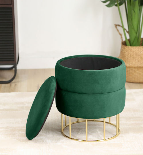 Taburet Camera de Zi Cu Spațiu de Depozitare Tapițat Cu Catifea Elza Verde 37x37x42 cm