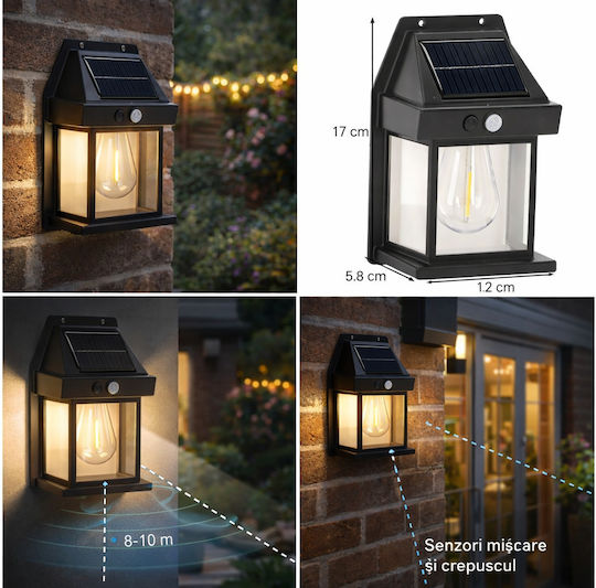Lampă Solară 1W 500lm cu Senzor de Mișcare și Fotocelul 12x17x6εκ.