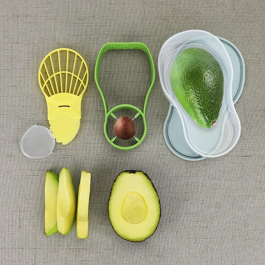Avocado Storage Container 5in1 Flippy Airtight Refrigerator Plastic Cutting Peeling Slicing Device 15x4.5x7 Cm Gray