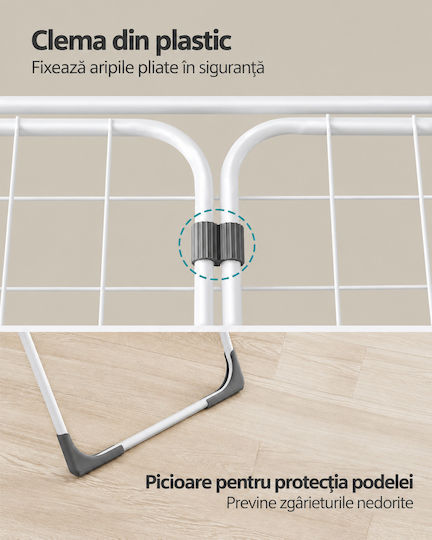 Songmics Uscător de Rufe Pliabil de Pardoseală Inox cu Lungimea Suportului de Uscare a Hainelor 18m