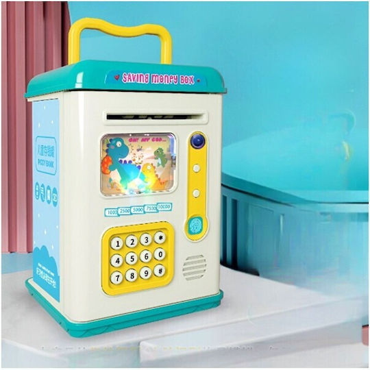 Children's Piggy Bank Set Flippy Atm Type Fingerprint Password 13.5 X 11.5 X 20 Cm Blue