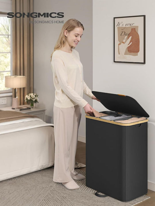Songmics Laundry Basket Fabric 170lt with Lid 60x39x75cm Black Songmics Laundry Basket Fabric 170lt with Lid 60x39x75cm Black