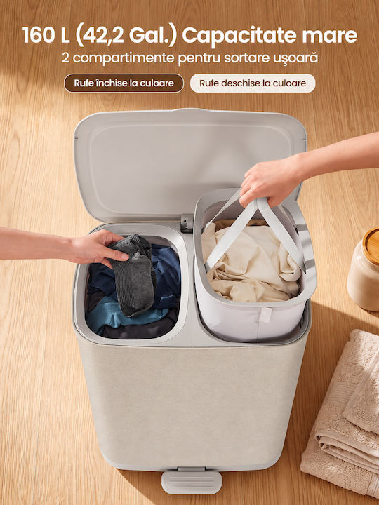 Songmics Coș de Rufe Plastic Pliabil 160lt cu Capac 56x47x75cm Bej